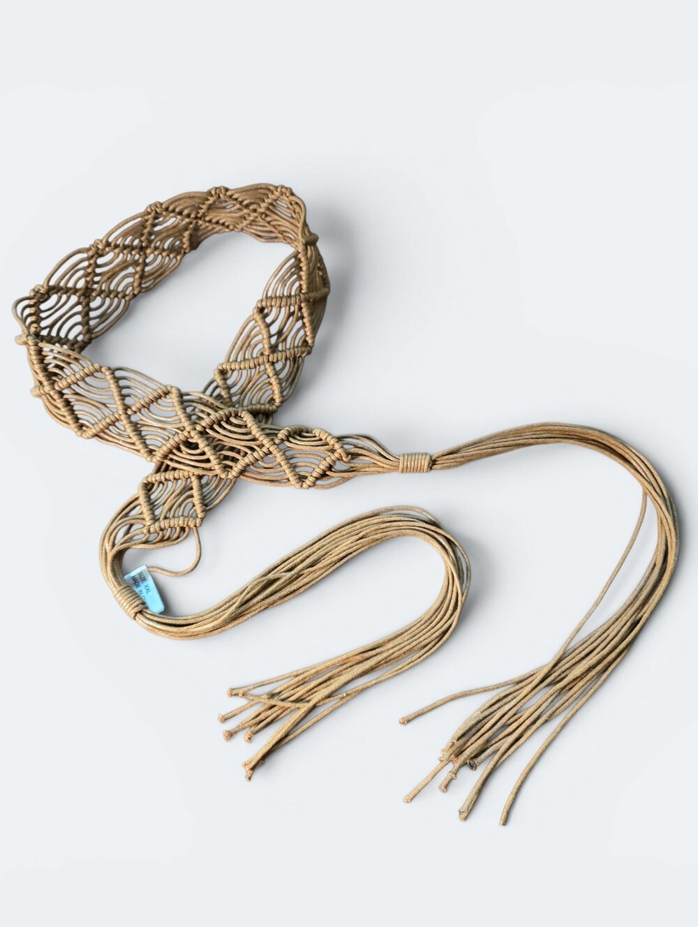 Boho Macramé Woven Tie Belt Tan Fringed Tassel Plus Size XXL